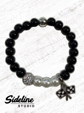 { Sideline Studio } - Start Your Engines - Black / White Racing Bracelet